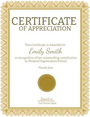 Gold certificate portrait orientation formal design