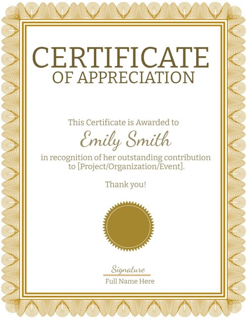 Certificate of Appreciation - 26 - Personalized Templates