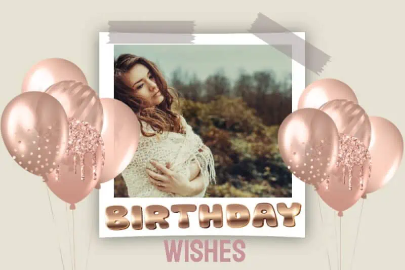 Birthday image with rose gold balloons