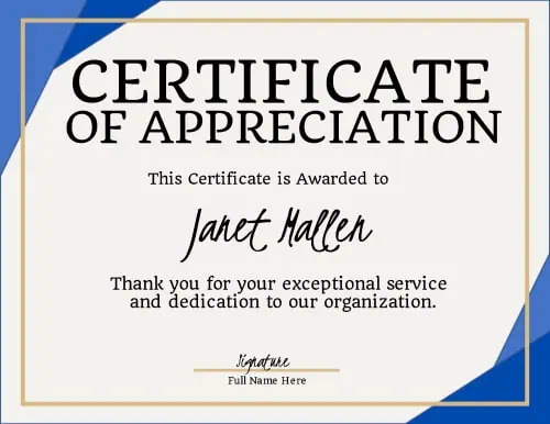 Certificate of Appreciation with triangles in the corners