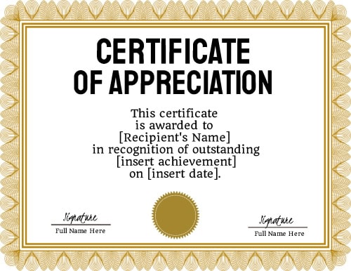 Certificate of Appreciation - 7 - Personalized Templates