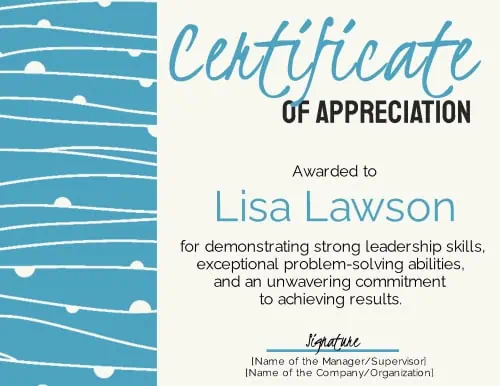 pretty design on the left side of this appreciation certificate