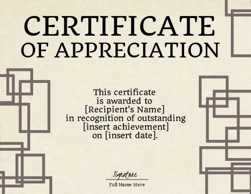 appreciation certificate with geometric shapes on it