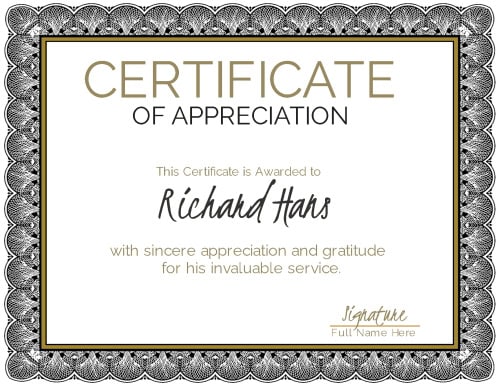 Certificate of Appreciation - 9 - Personalized Templates