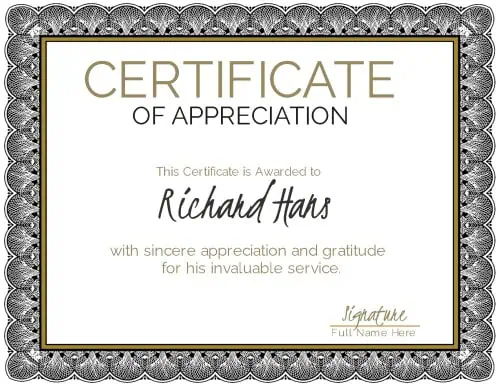 appreciation certificate