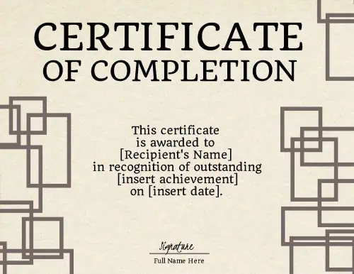 Certificate of completion with geometric shapes