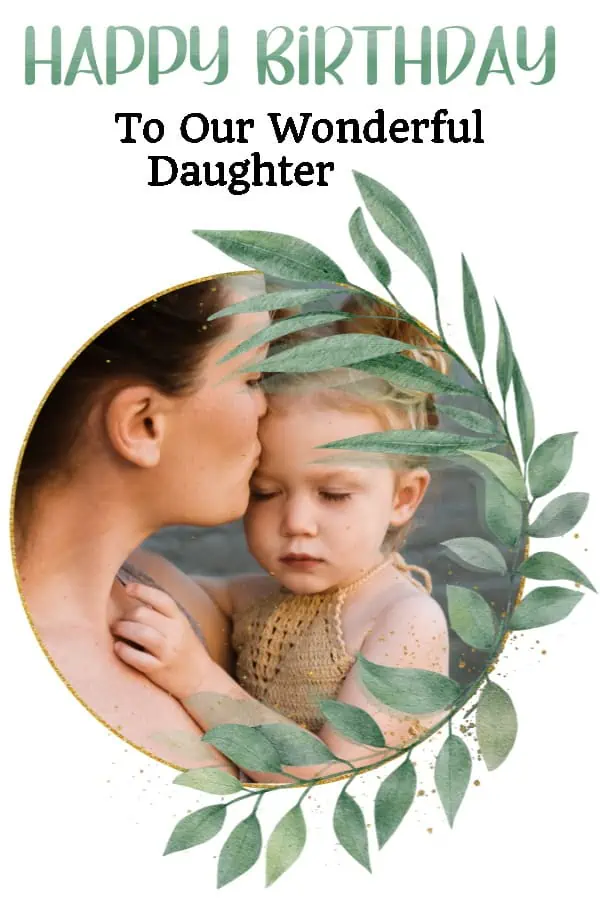 wreath around a photo on a card for a daughter