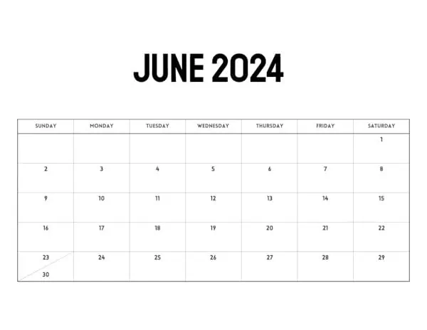 Blank calendar Jun 2024