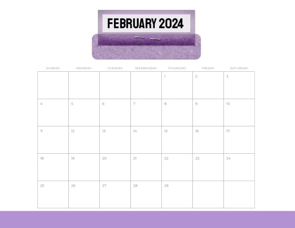 Calendar - February 2024 (Purple Title) - Personalized Templates