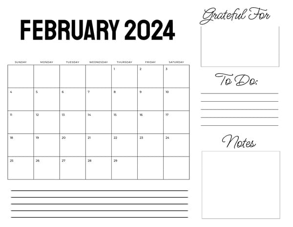 Planner - February 2024 (With Gratitude) - Personalized Templates