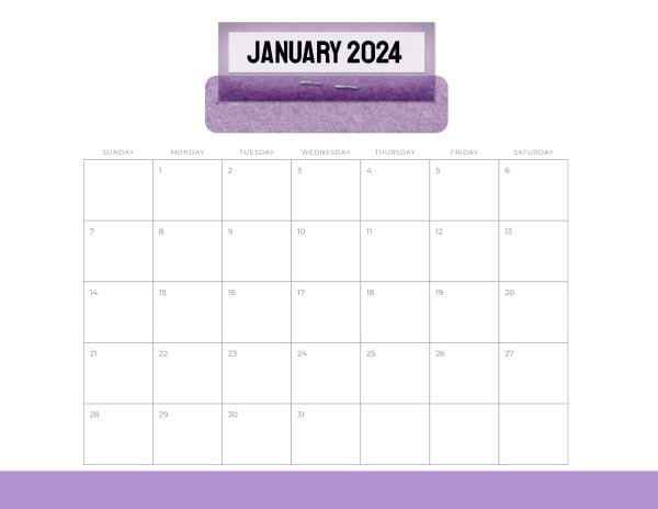 Calendar - January 2024 (Purple Title) - Personalized Templates