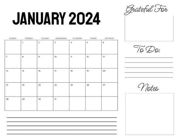 FREE Printable January 2024 Calendar - Instant Download