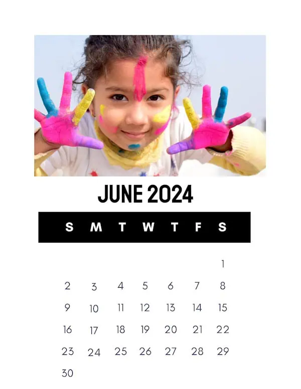 June 2024 calendar with a photo