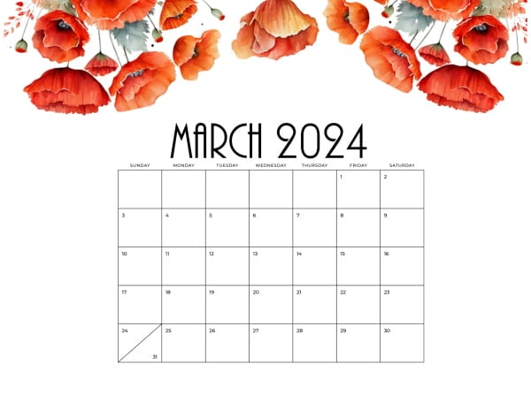 Poppies March 2024 Personalized Templates   Mar 2024 