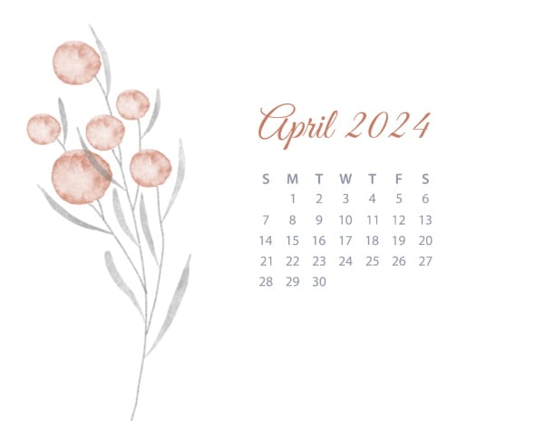 Calendar - April 2024 (Watercolor Flowers) - Personalized Templates