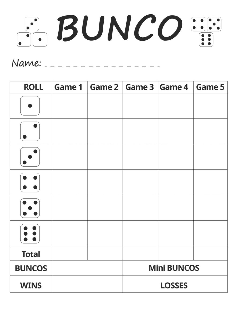 Bunco Score Sheets - 4 - Personalized Templates