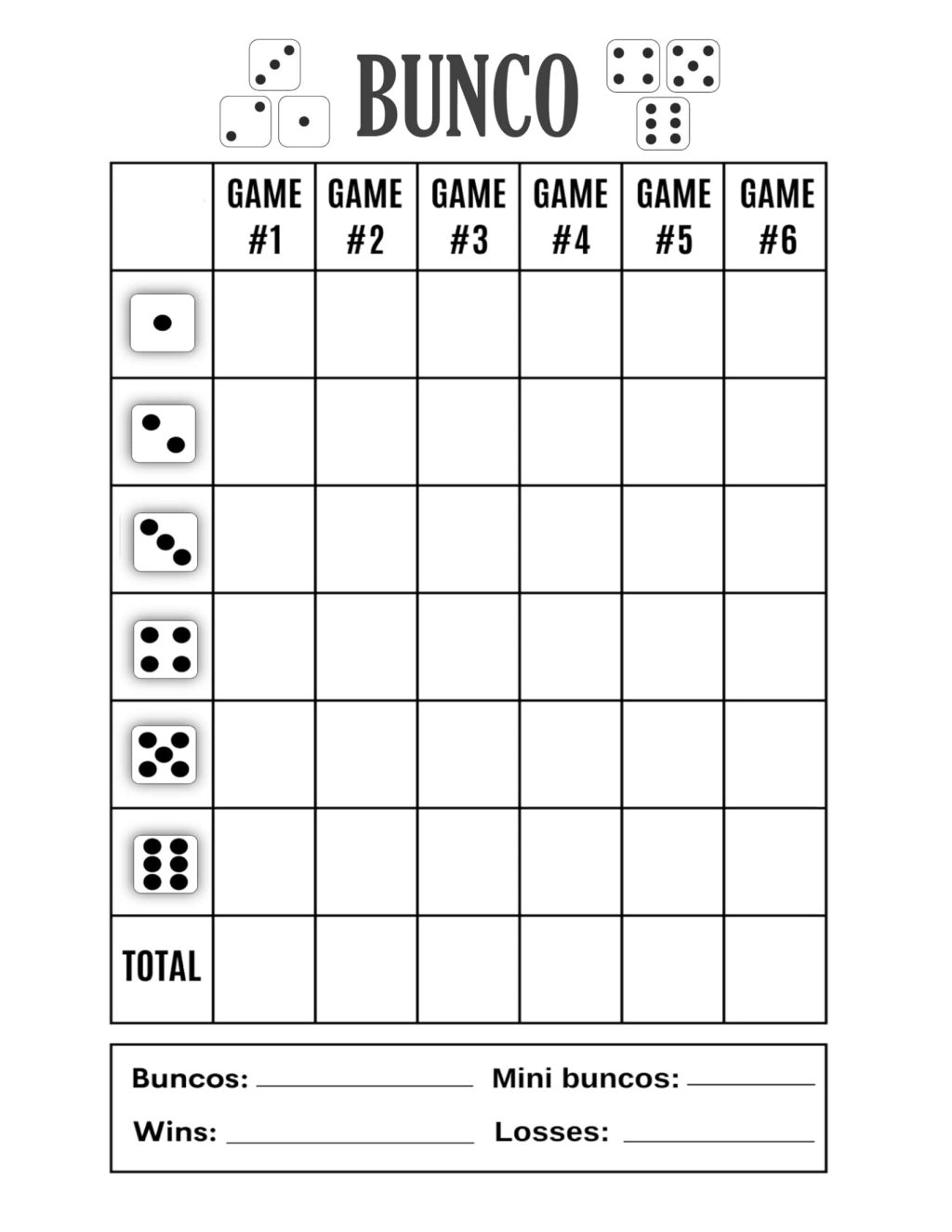 Bunco Score Sheets - 5 - Personalized Templates