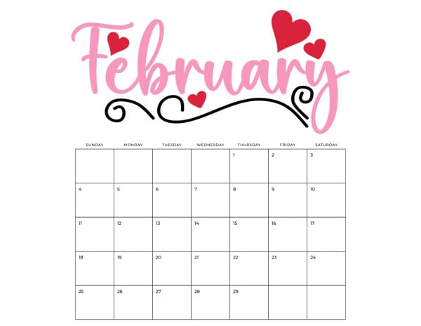 Cute clipart title with a calendar - February 2024 - Personalized Templates