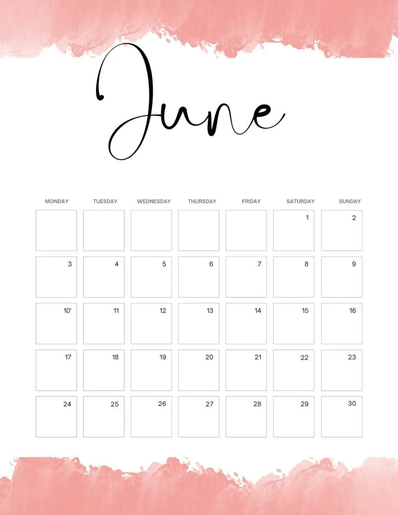 June 2024 blank calendar