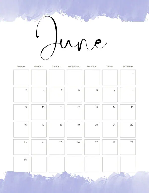 June 2024 blank calendar - Sunday start