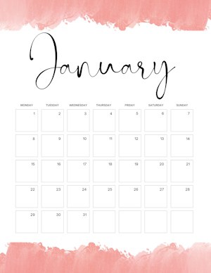 Calendar with watercolor border (you can change the color) - January ...