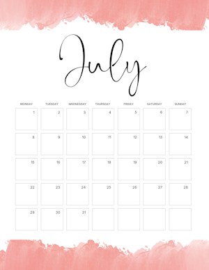 Calendar with watercolor border (you can change the color) - July 2024 ...