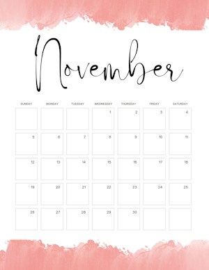 Calendar with watercolor border (you can change the color) - November ...