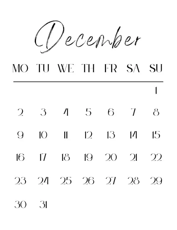 Dec 2024 blank calendar with a Monday start