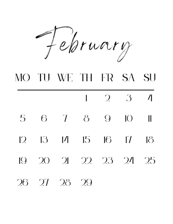 Blank Calendar - Portrait - Monday Start - February 2024 - Personalized ...