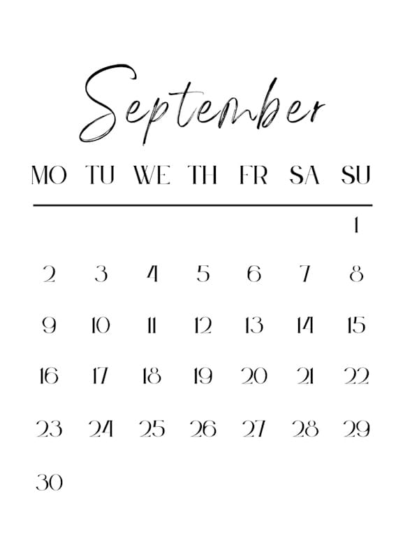 Blank Calendar - Portrait - Monday Start - September 2024 ...