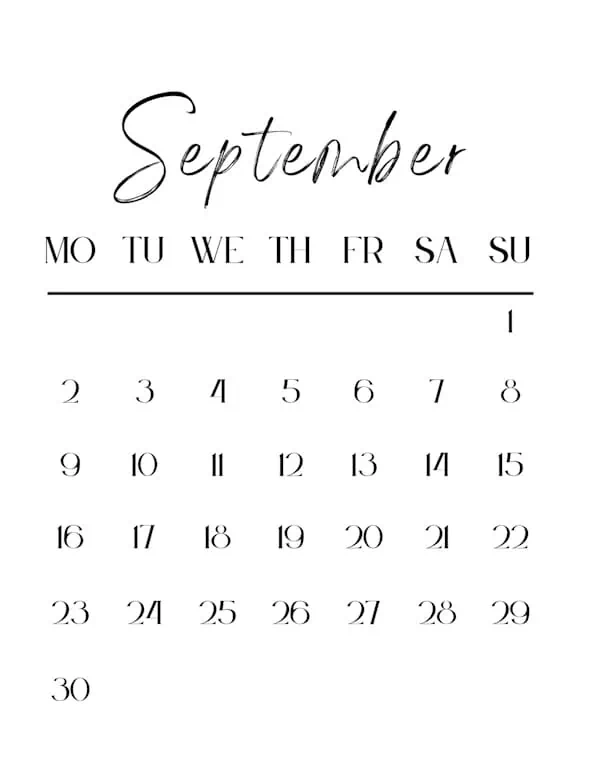 Sep 2024 blank calendar with a Monday start