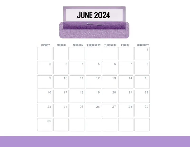 June 2024 calendar with a purple title